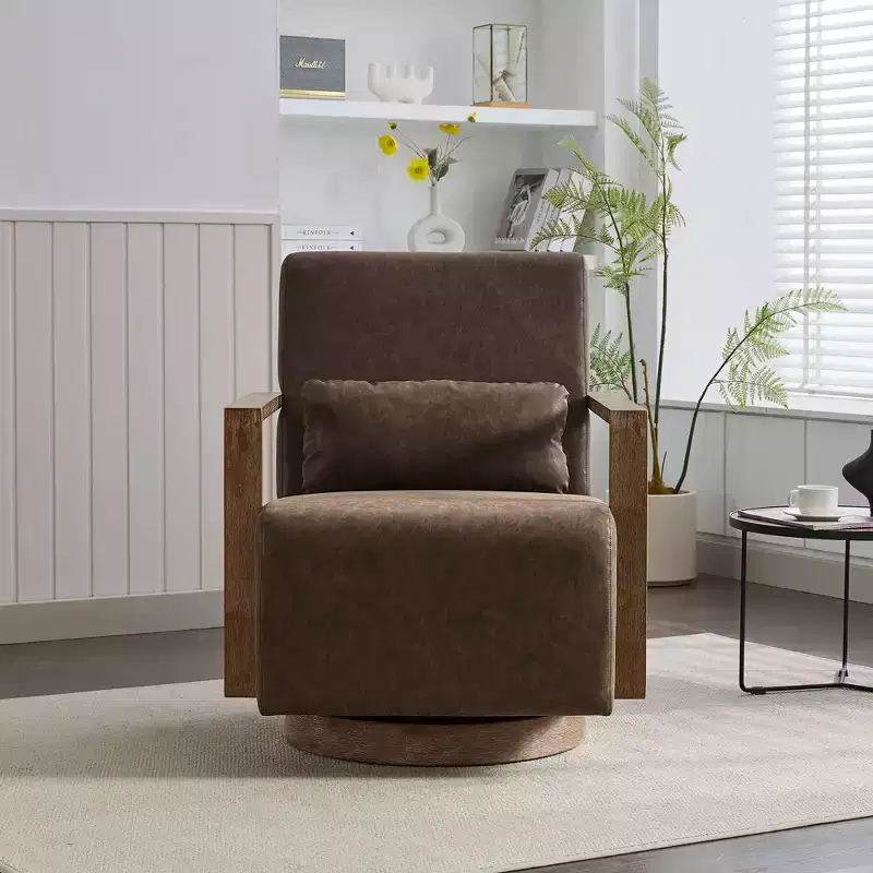 Okak Accent Chairs for Bedroom, 30.3W Swivel Modern Upholstered Accent Chair with Solid Wood Armrests and 360 Degree Comfy Lounge Reading Chair