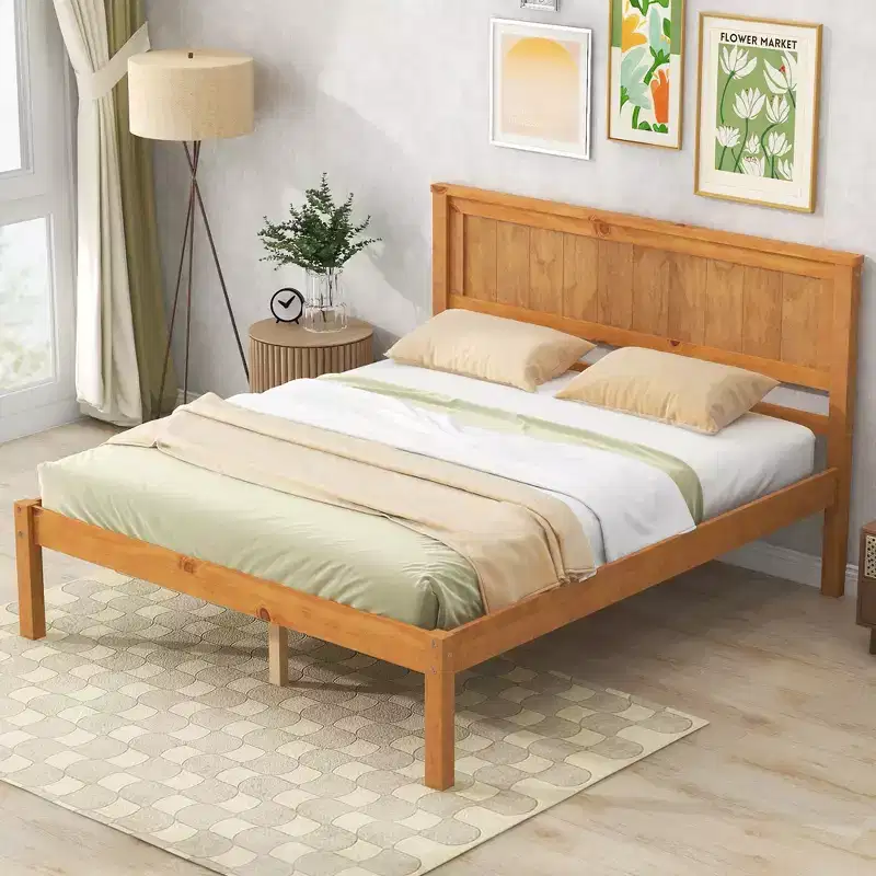 Queen/Full/Twin Size Wood Platform Bed Frame with Headboard 4W -ModernLuxe