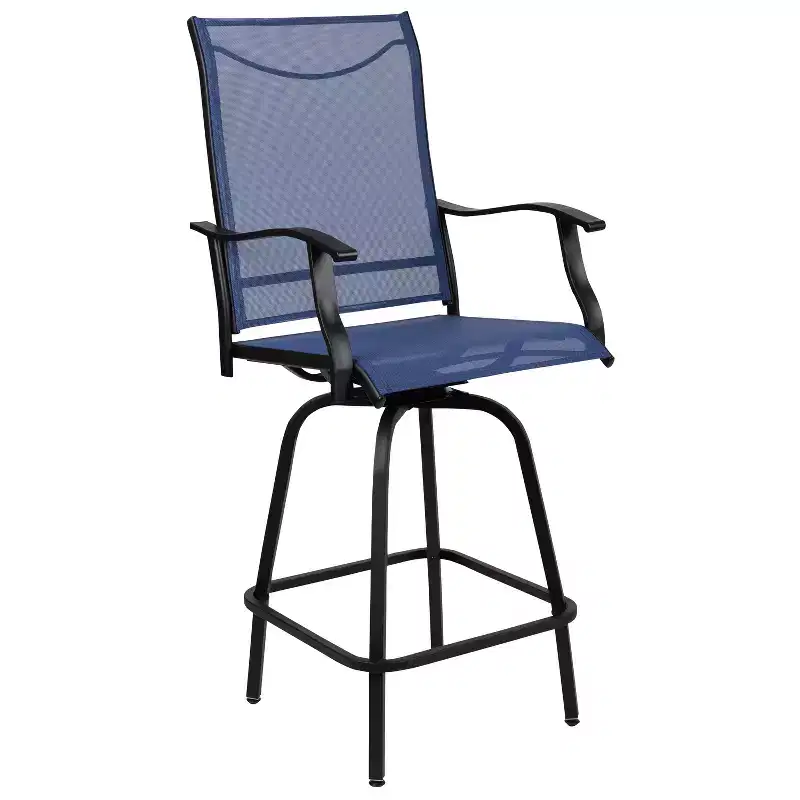 Flash Furniture Valerie Patio Bar Height Stools Set of 2, All-Weather Textilene Swivel Patio Stools and Deck Chairs with High Back & Armrests
