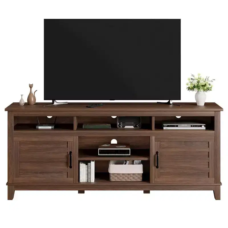 Coolmee 70.9 TV Stand, Entertainment Center with Adjustable Shelves, Farmhouse TV Stand with Cabinet Doors,for Living Room, Bedroom