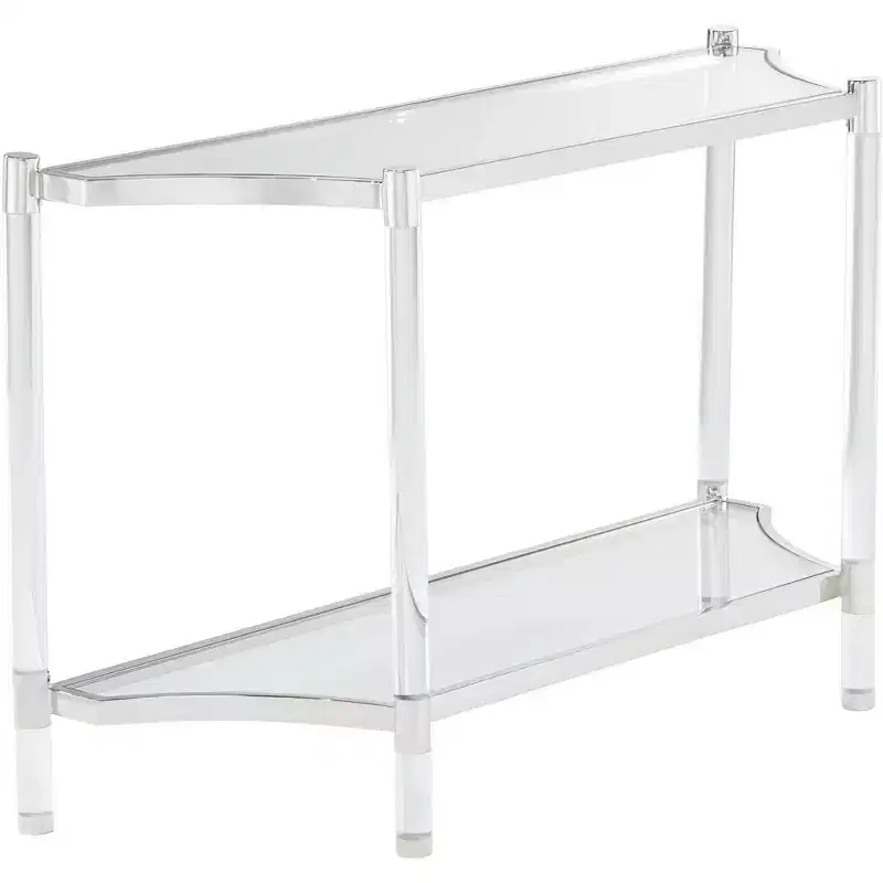 Modern Acrylic Rectangular Console Table 48 x 16 with Shelf Clear Thin Legs for Living Room Bedroom Bedside Entryway House