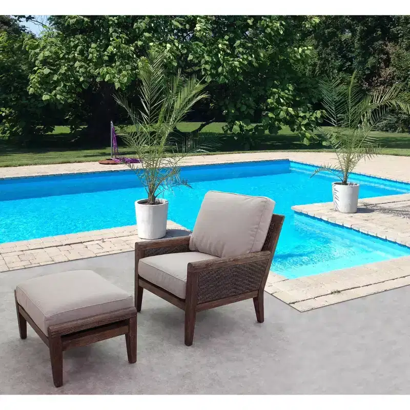Courtyard Casual Bermuda FSC Teak 2 pc Club Chair and Ottoman Set Includes: One Club Chair and One Ottoman