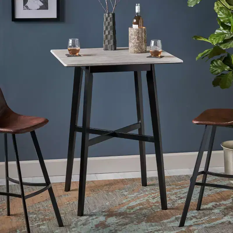 Cement Grey / Grey+Black / Walnut Square Bar Height Dining Table for 2, 4-Leg