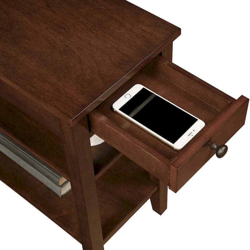 1 Drawer Chairside End Table with Charging Station and Shelves