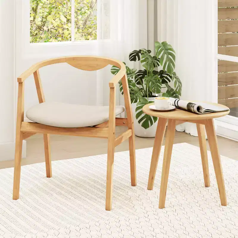 Costway Bamboo Accent Chair Modern Bamboo Armchair Upholstered Leisure Chair Living Room