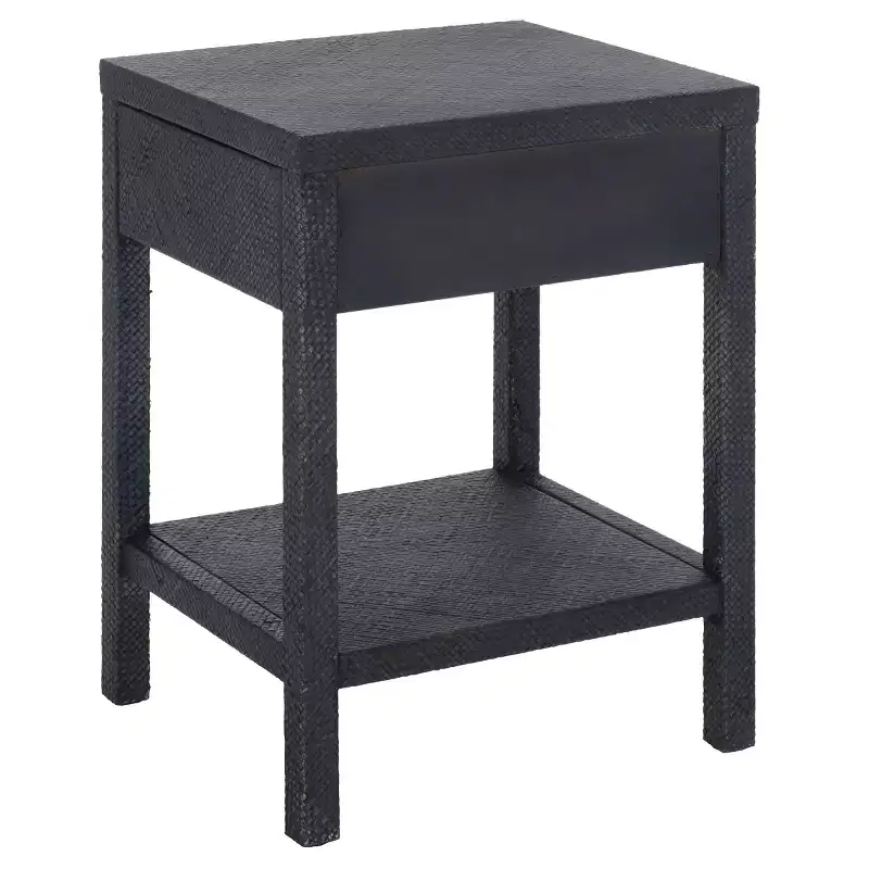 1-Drawer 1-Shelf Water Hyacinth Accent Table, Natural Finish, 16.94 lbs Capacity
