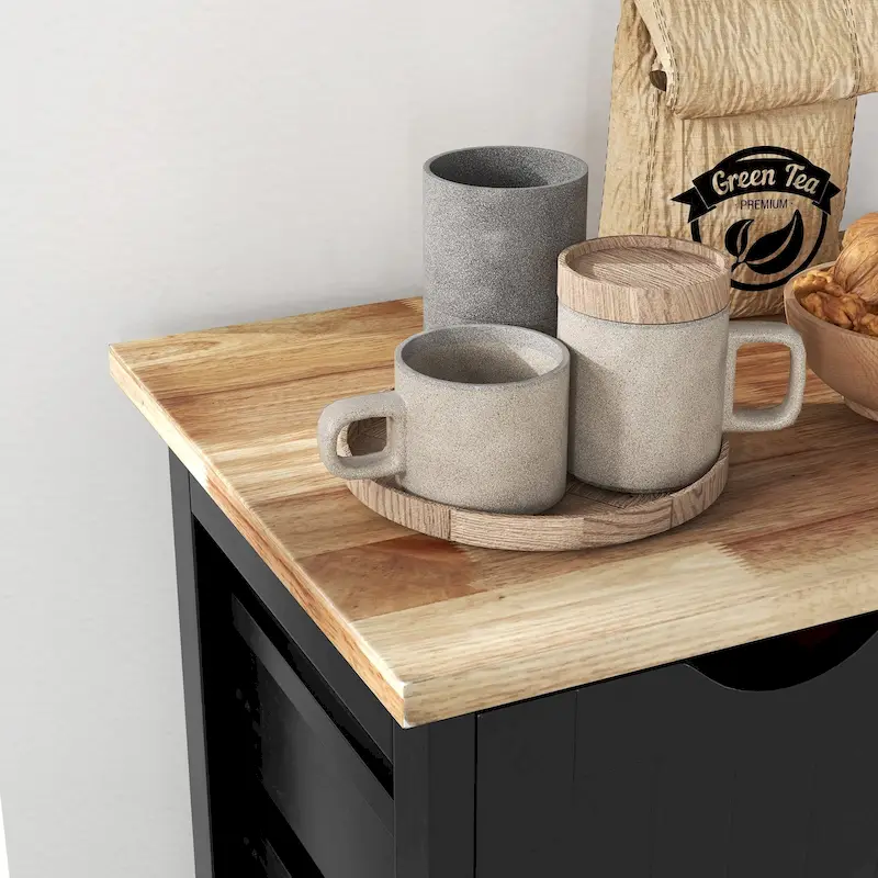 Rolling Kitchen Island Cart with Wood Top, Shelves and Drawers