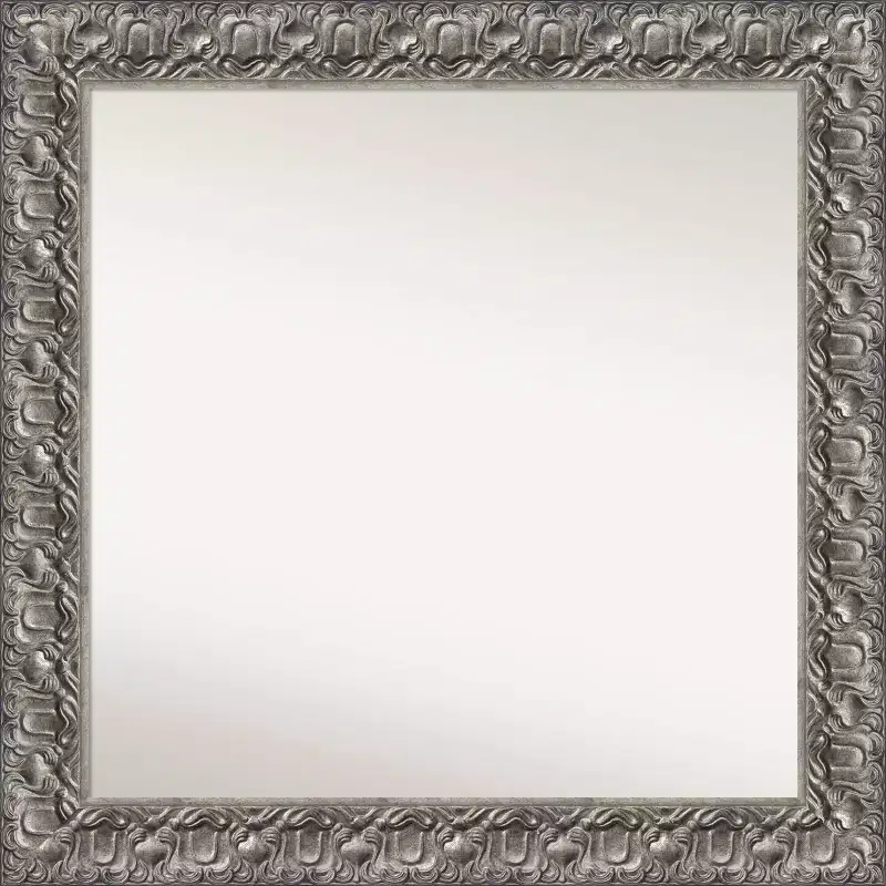 32 x 32 Silver Luxor Wood Bathroom Wall Mirror - Amanti Art: Modern Square, Includes Mounting Hardware