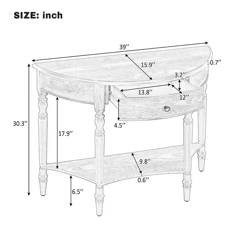 Polibi Farmhouse Crescent Entry Console with Drawer & Shelf