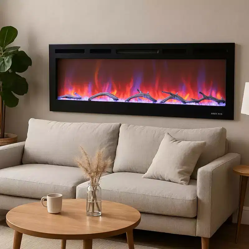 72in Electric Fireplace Wall Insert, 12 Flame Color Recessed Wall Mount Fireplace with Dual Heat 750w/1500w, Voice Control Smart Fireplace