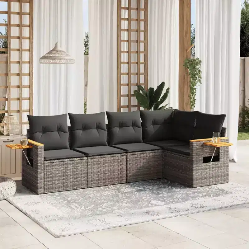 vidaXL Garden Sofa Set Grey PE rattan 5 Piece Adjustable Feet
