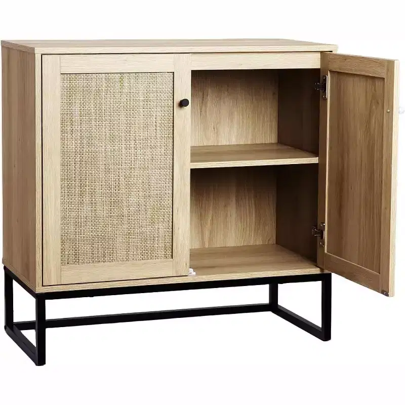 Boho Rattan Sideboard Buffet Cabinet with Storage, Entryway Accent Table and Kitchen Cupboard, Stylish Organizer for Living Room, Hallway