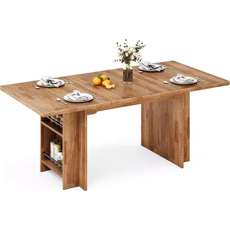Lantine Easylife 62.99-Inch Dining Table for 4-6, Farmhouse Kitchen Table with Dual Storage Rack for Dining Room, Living Room