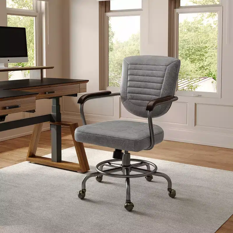 Cole, PU Leather Task Office Chair,27.12 D x 24.75 W x 36.25-39.37 H,Grey
