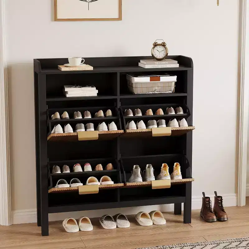 MDF Slim Shoe Storage Cabinet with 4 Flip Drawers 39''W x 43''H