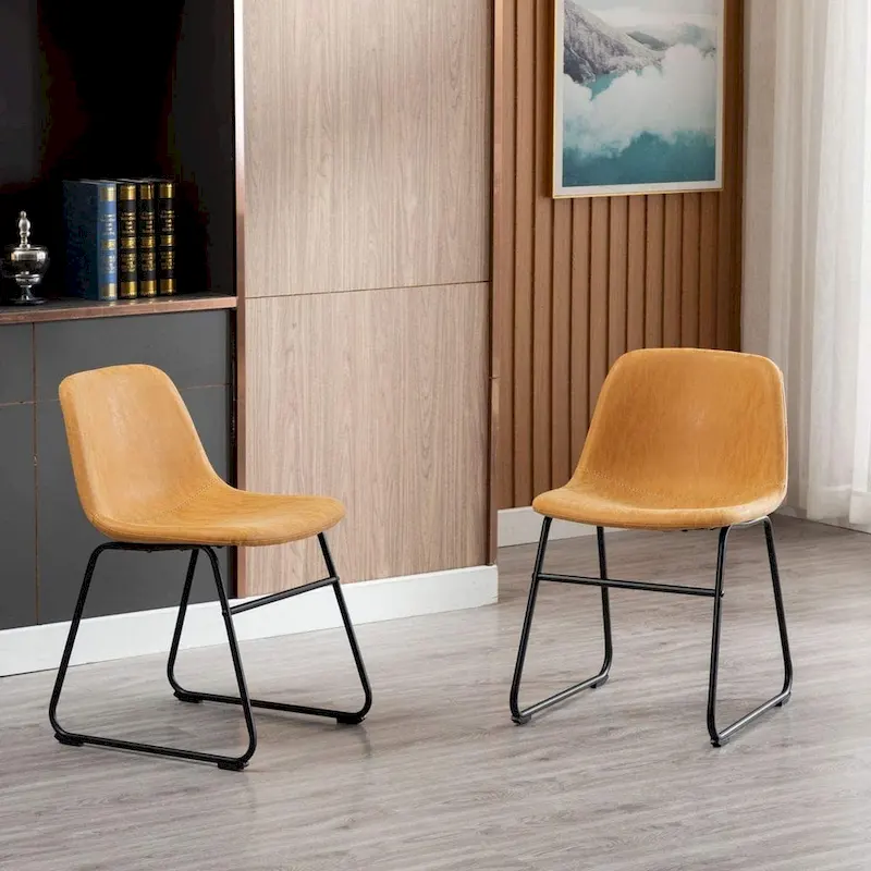 Modern Faux Leather Dining Chairs with Metal Frame (Set of 2) - Water Resistant