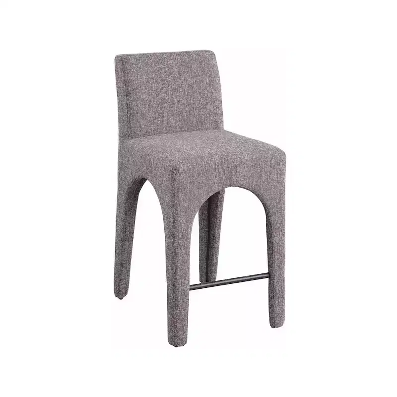 Brown Linen Upholstered Bar Stool, Armless Mid-Back, Seats 1