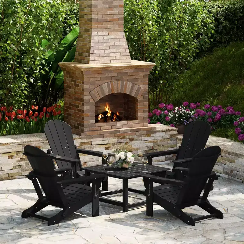 WestinTrends Malibu 5-Piece HDPE Adirondack Chair Outdoor Patio Square Table Conversation Set