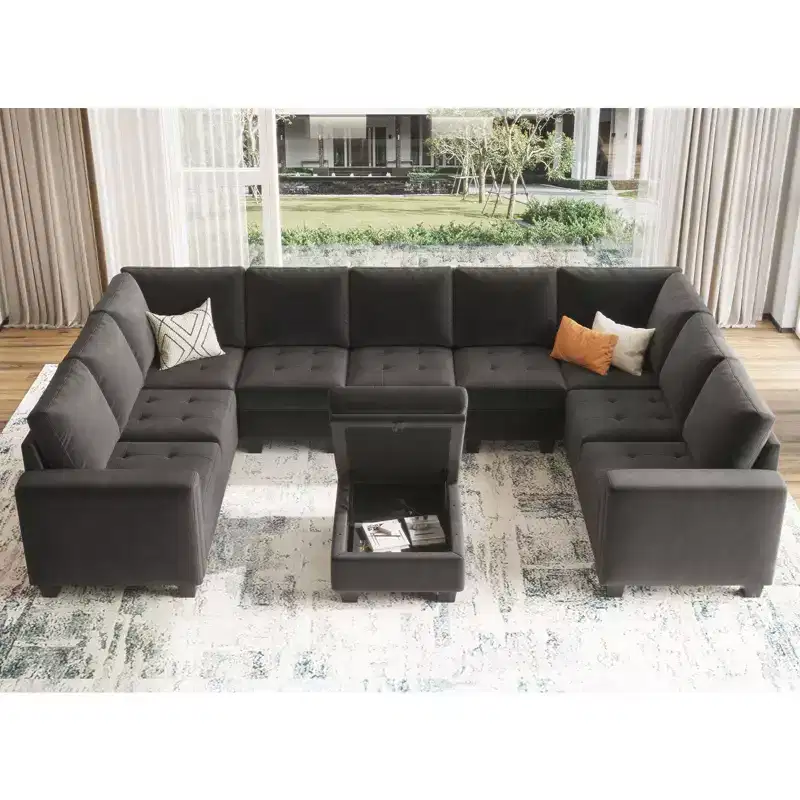 Belffin Modular Velvet Tufted Small Ottoman