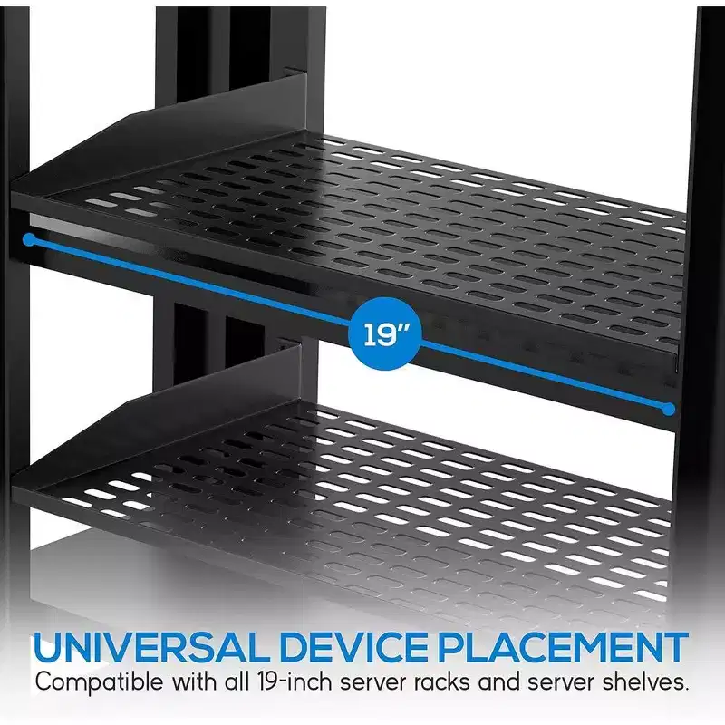 1U x 2 Server Rack Mounting Shelf – Universal, Ventilated, Black
