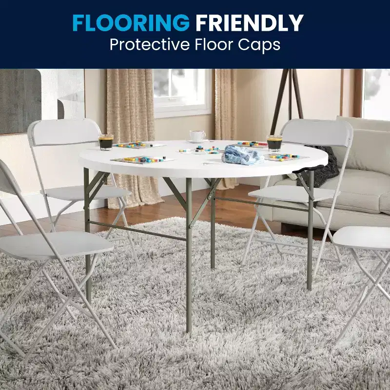 White Round Folding Table, Plastic Top, Seats 4
