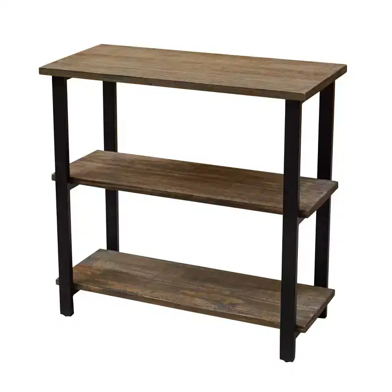 31" Pomona 2 Shelf Bookshelf Metal and Solid Wood Natural - Alaterre Furniture