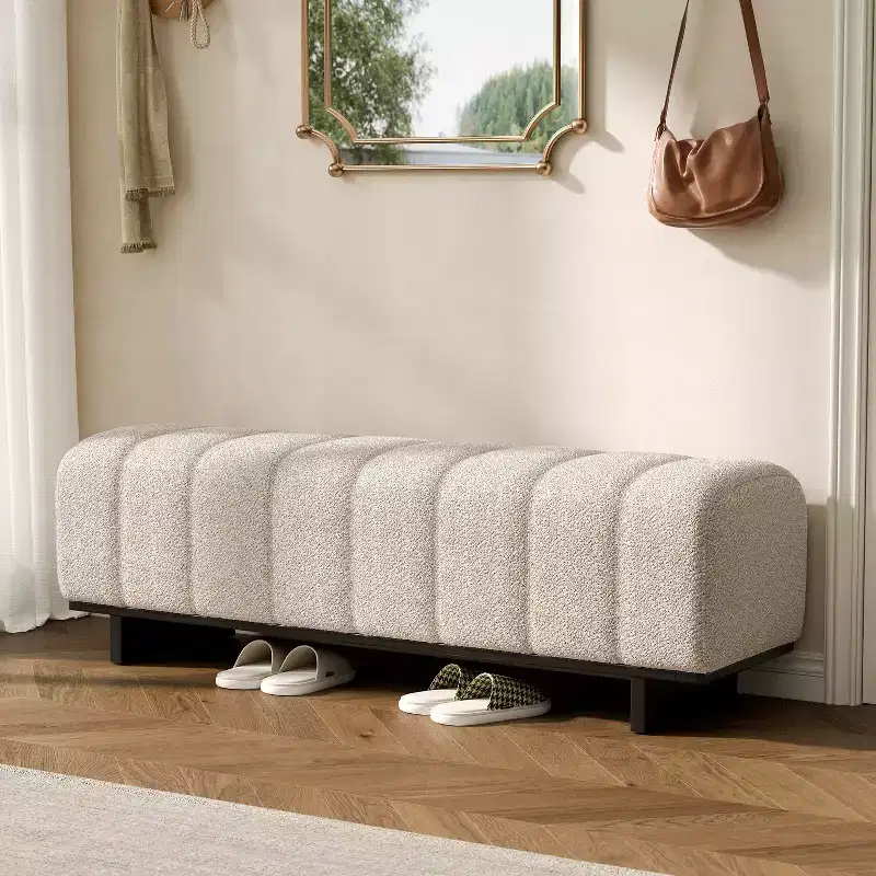 Modern Wooden Upholstered Dining Bench with Rubberwood Legs