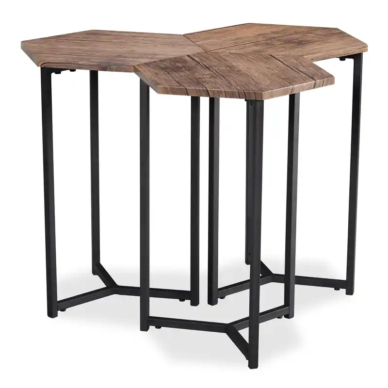 15.7 3-Pack Chairside Table - Brown with Black Metal Legs