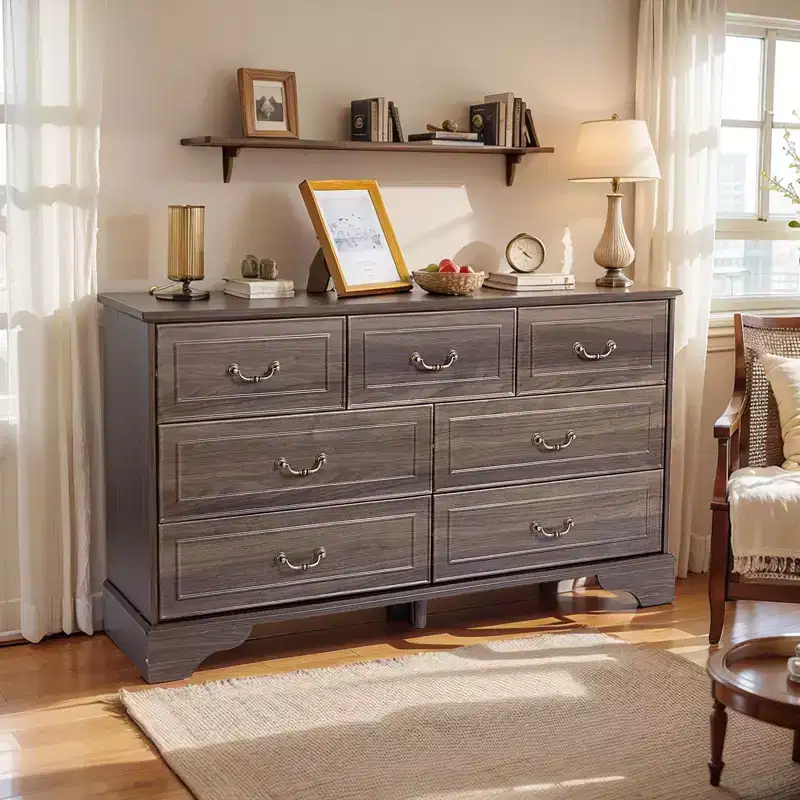 Karl Home 7-Drawer Brown MDF (Medium-Density Fiberboard) 53.94in. W Chest of Drawer