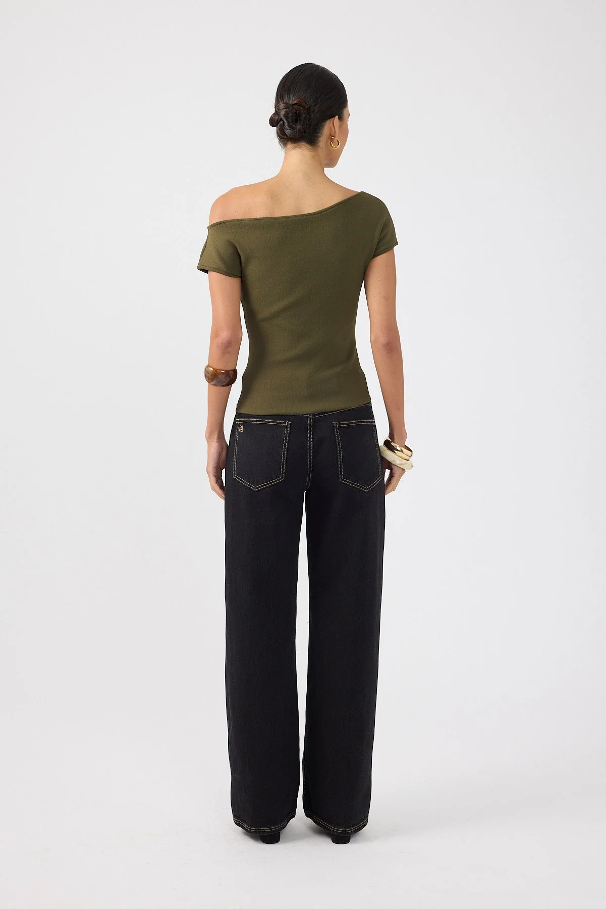 One Shoulder Knit Top Khaki