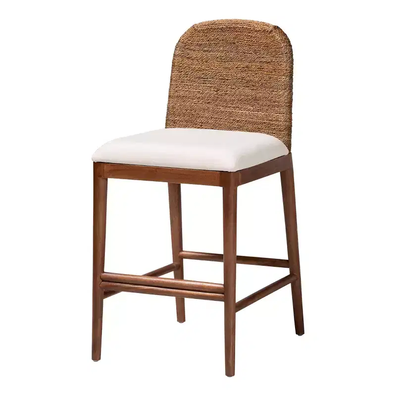 bali & pari Nadim Natural Seagrass and Acacia Wood Counter Height Barstool Set White/Natural: Polyester Upholstery, Spot Clean