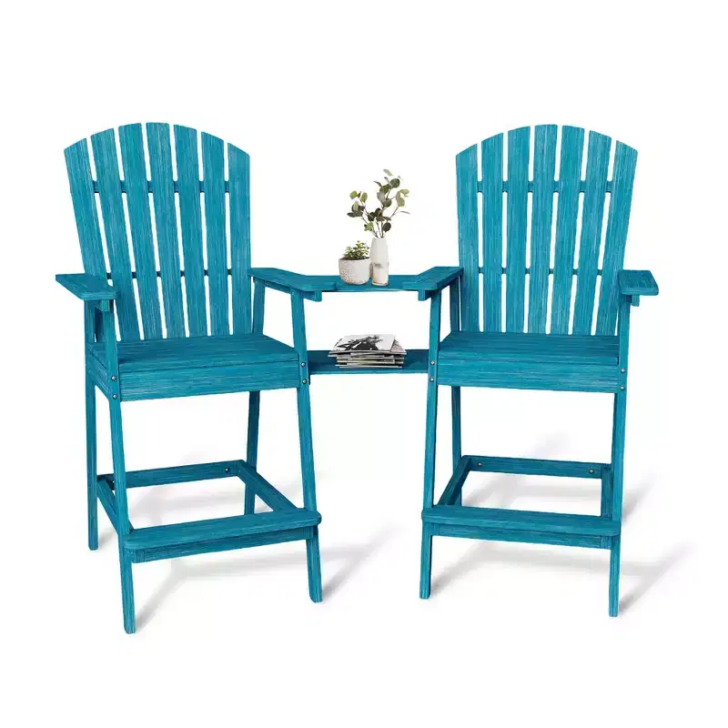 2Pcs Patio Tall Adirondack Chairs Bar Chairs, Outdoor Adirondack Barstools with Connecting Tray, Bar Stool Chair with High Back
