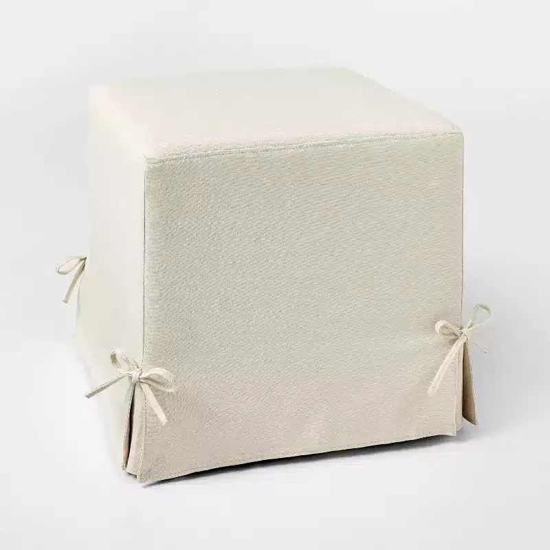 Lynwood Slipcover Cube Ottoman with Tie Details Cream - Threshold™ designed with Studio McGee