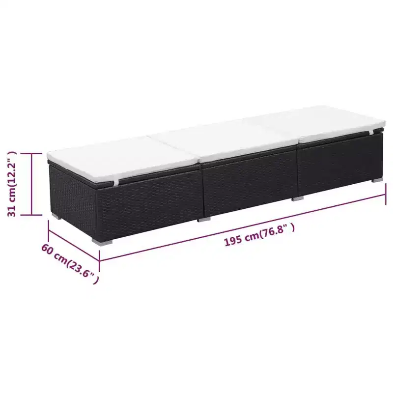 vidaXL Sunlounger Black and cream white PE rattan and powder-coated steel