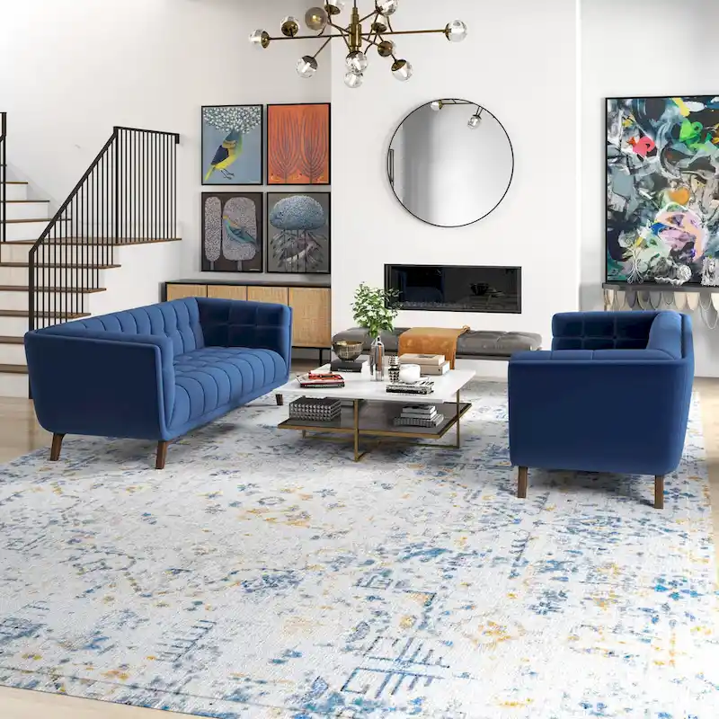 Kartal Mid Century Velvet Sofa Set in