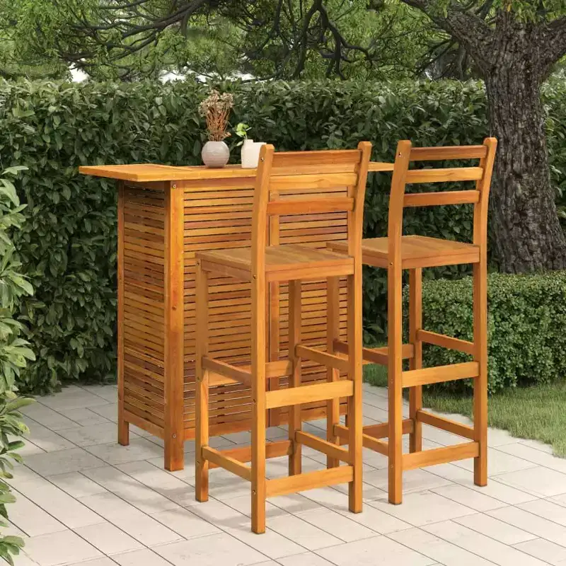 vidaXL Bar Table and Chair Set Dining Table Set 3 Piece Solid Acacia Wood