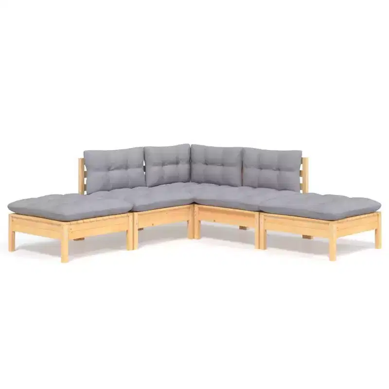 vidaXL Solid Pinewood Patio Lounge Set 5 Piece with Cushions Multi Colors