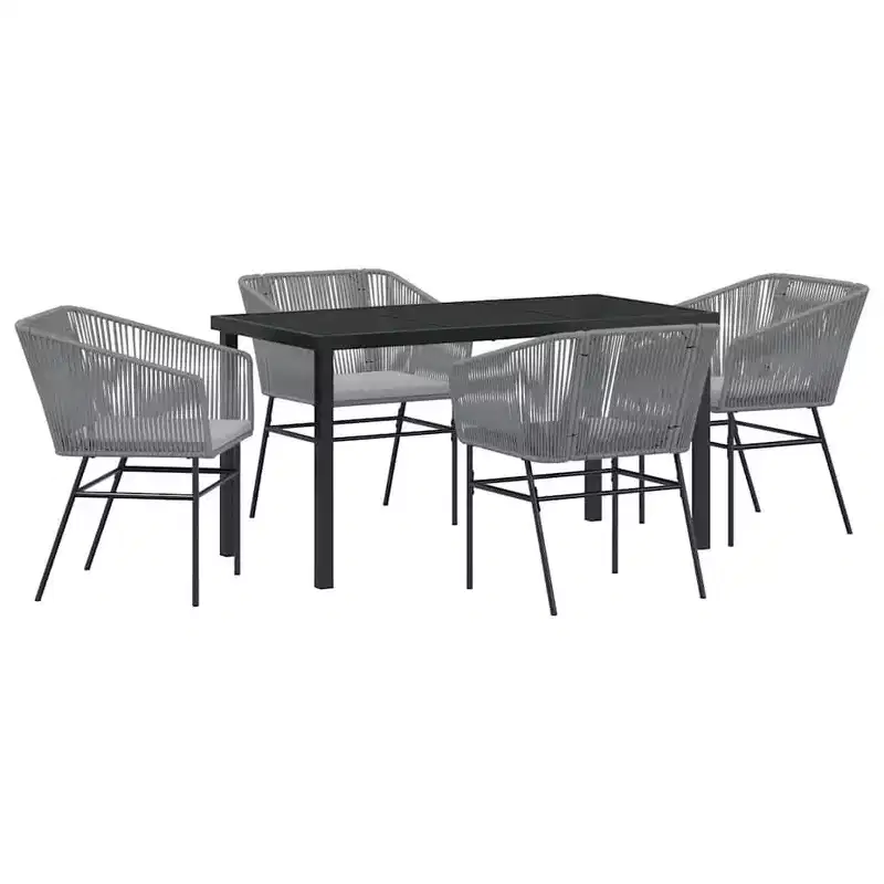 vidaXL Garden Dining Set with Cushion 5 pcs Grey Powder-Coated Steel