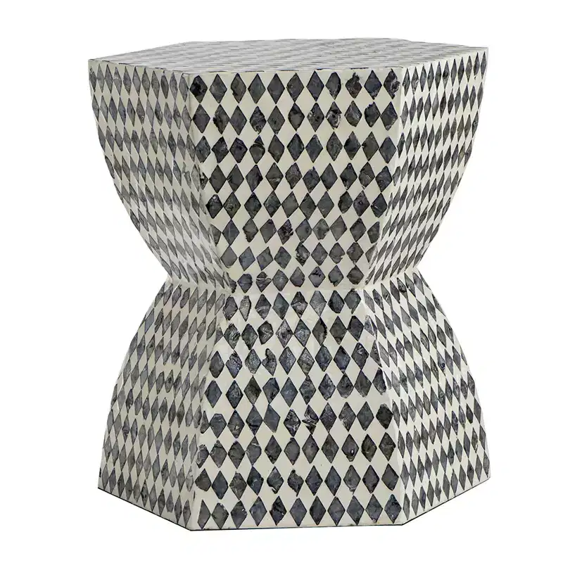 Hexagonal Garden Capiz Stool Accent Table Black White 15x13x17