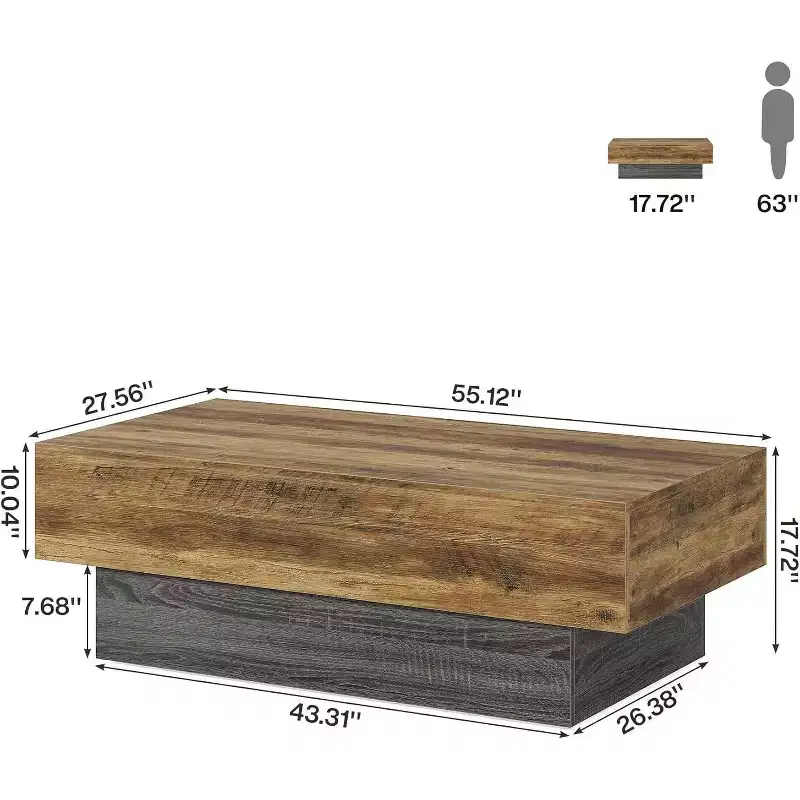 55-Inch Farmhouse Wood Coffee Table for Living Room, Office Reception Area