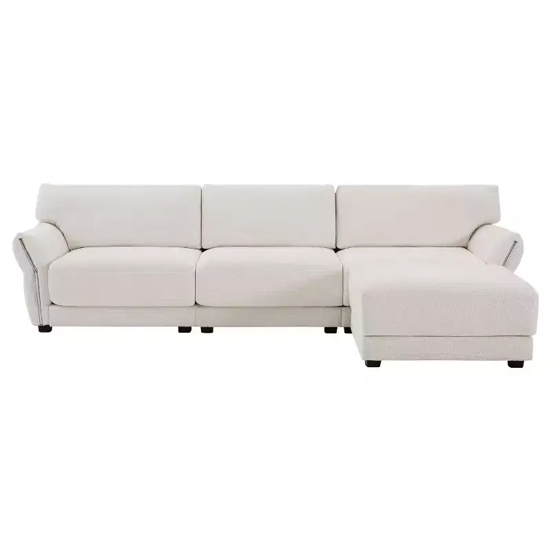 L-Shaped Sectional Sofa Set with Ottoman, 3-Seat Chenille Couch with Extra-Wide Seat and USB, 110