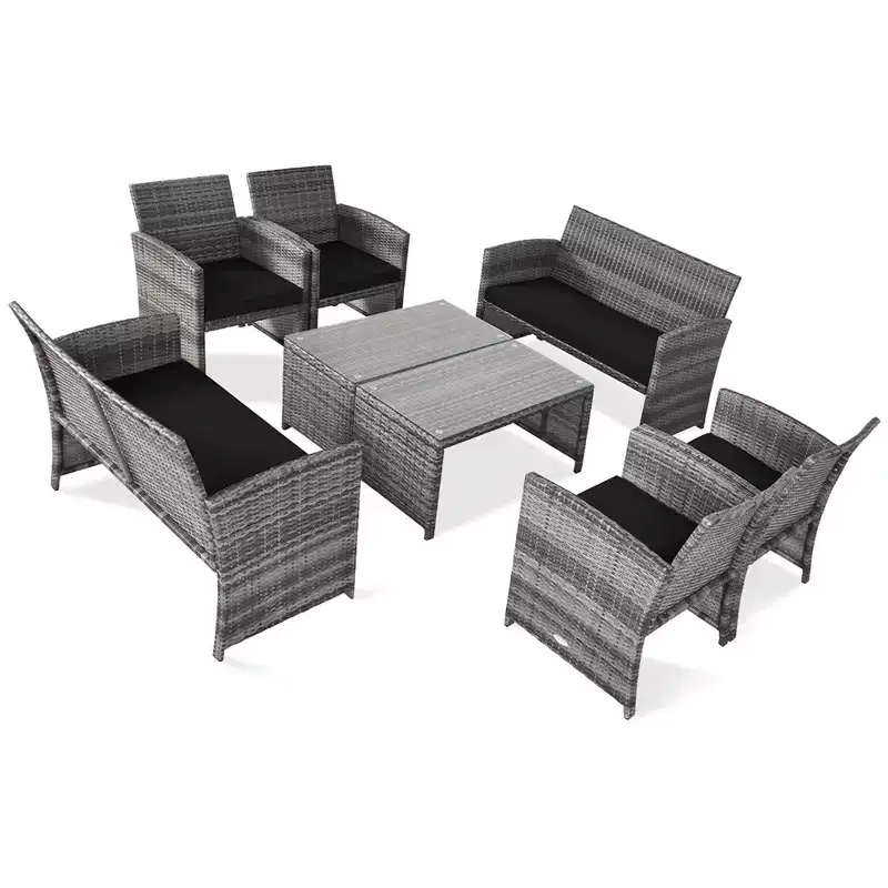 Costway 8PC Patio Rattan Furniture Set Glass Table Top Cushioned Sofa Turquoise\Red