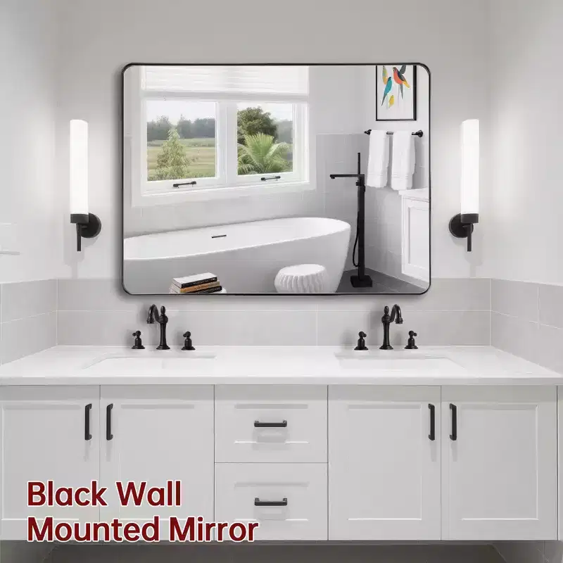 Bathroom Mirror, 40x30 Black Framed Wall Mirror, Tempered Glass for Entryway, Living Room
