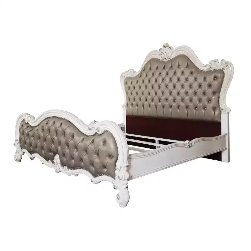 99" Queen Bed Versailles Vintage Gray PU Leather, Button Tufted - Acme Furniture