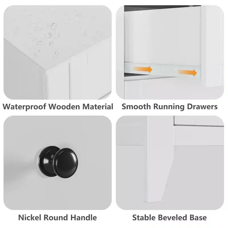 GustoWave 6 Drawer Dresser, Modern Chest of Drawers with Round Handle and Sturdy Leg