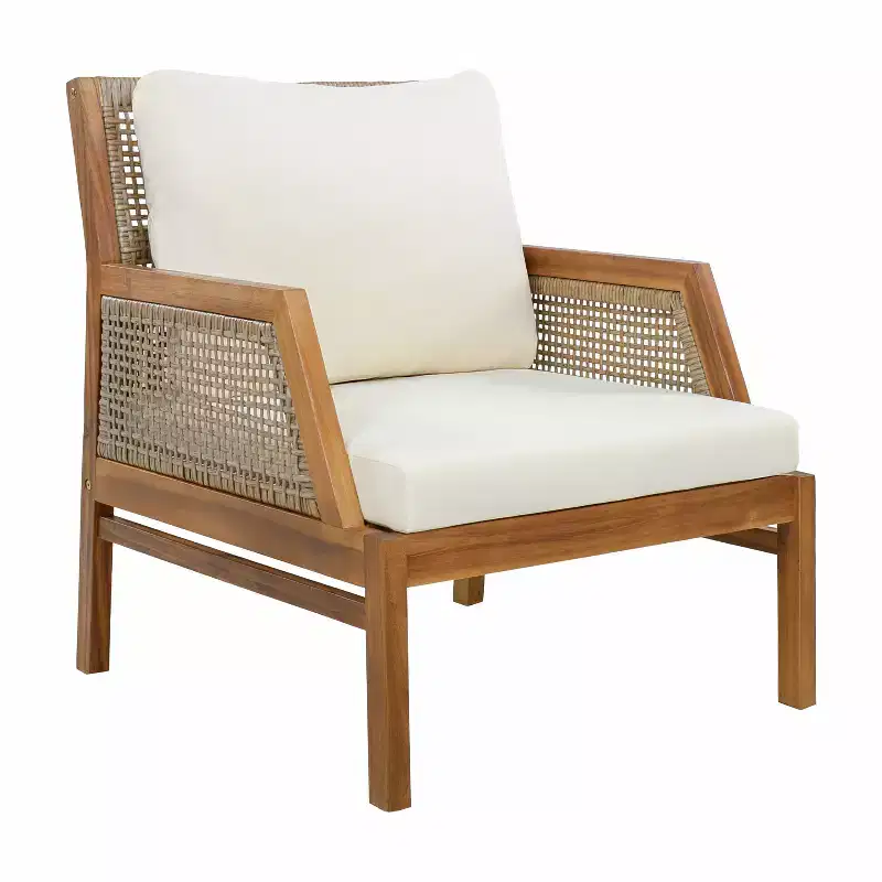 Christopher Knight Home Yaa Farmhouse Acacia Wood Patio Club Chair with Cushion and Wicker Design