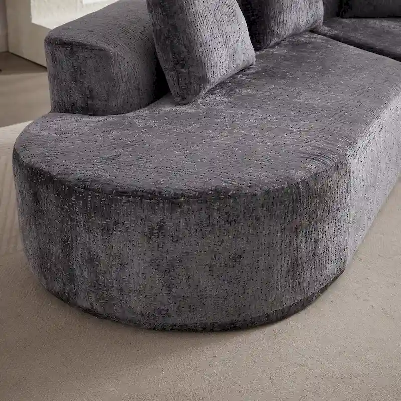 114 Chenille Cloud Sectional Sofa with Extra Deep Seating, and 4 Throw Pillows & No-Assembly Design