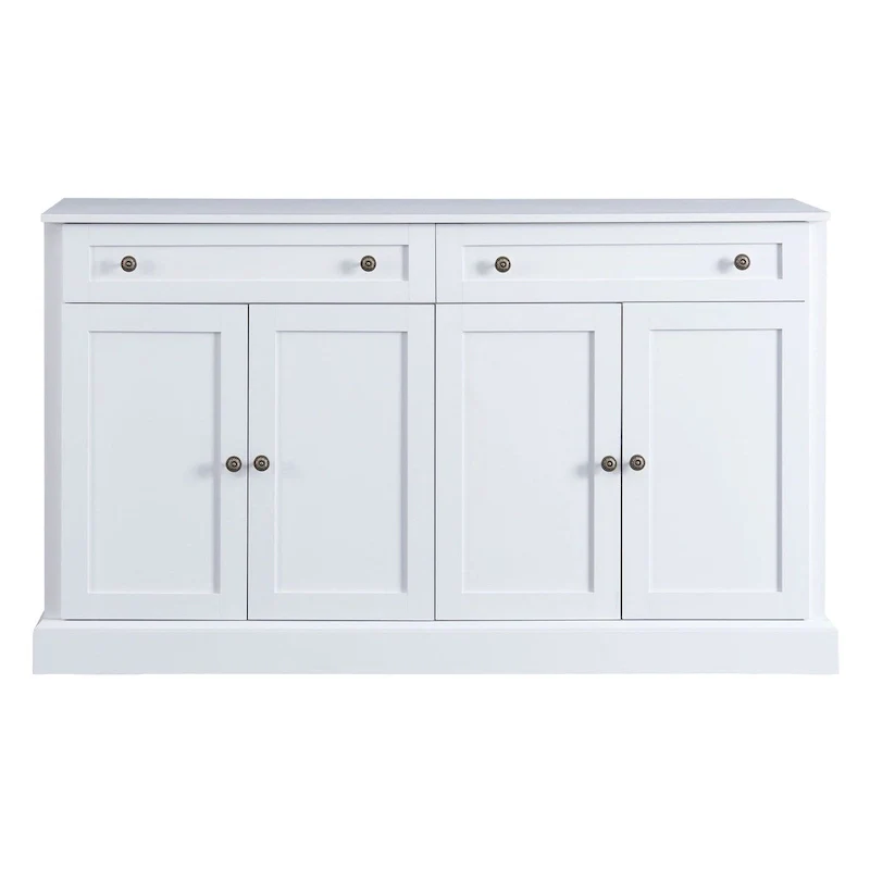 White Modern Sideboard with Adjustable Shelves, MDF Top, 1-Person