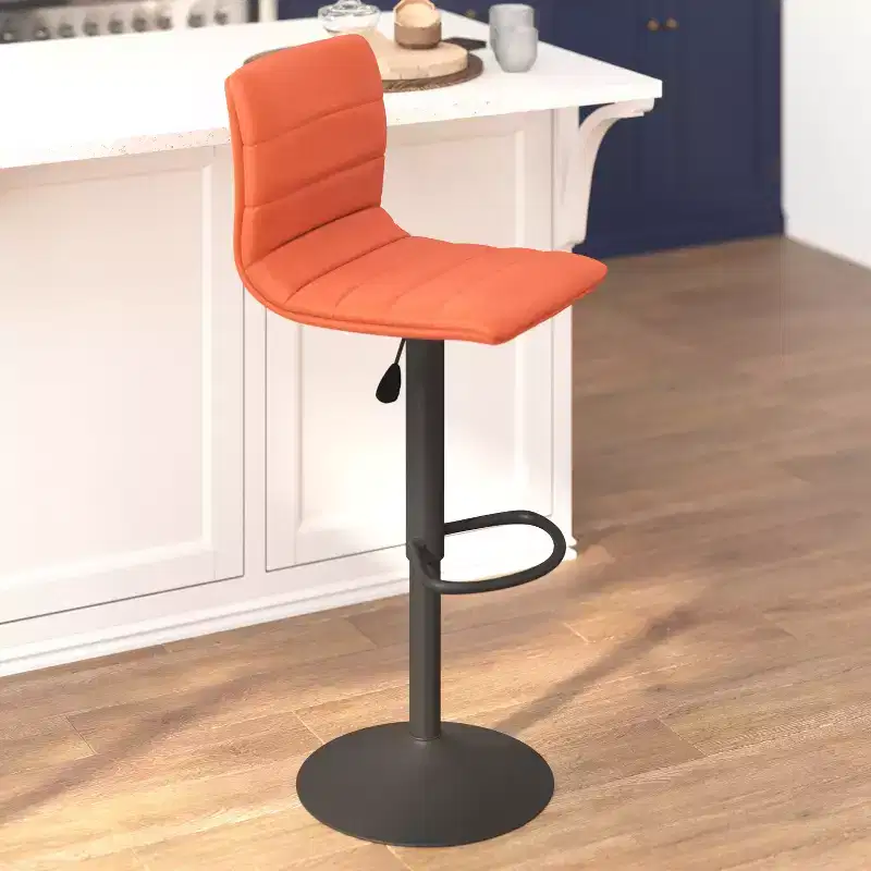 Emma and Oliver Coti Modern Channel Tufted Upholstered Height Adjustable Mid-Back Stool and Pedestal Base with Footrest
