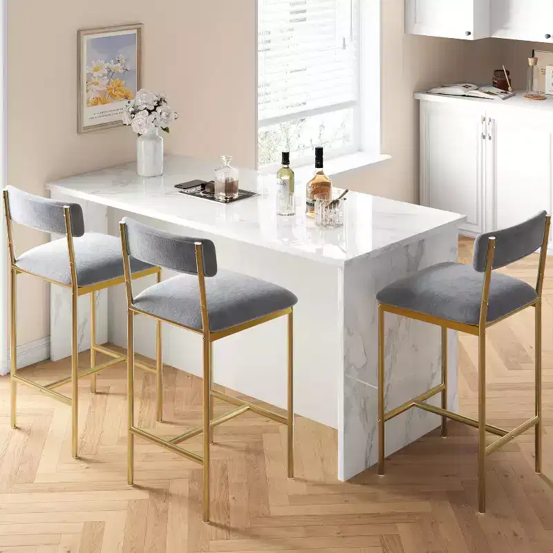Modern bar stool set of 4  Comfortable counter stools with backrest and footrest, extra-wide seat, kitchen islands and dining rooms, easy assembly